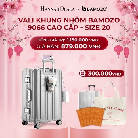  DEAL 2: VALI BAMOZO KHUNG NHÔM 9066 BẢN CAO CẤP (TẶNG BỌC VALI CC TRONG SUỐT + TỆP LÌ XÌ TẾT + TÚI TOTE) 