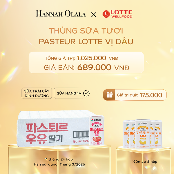  DEAL 2: 1T SỮA TƯƠI PASTEUR VỊ DÂU HẠNG 1A LOTTE 24 HỘP (190ml/hộp) 