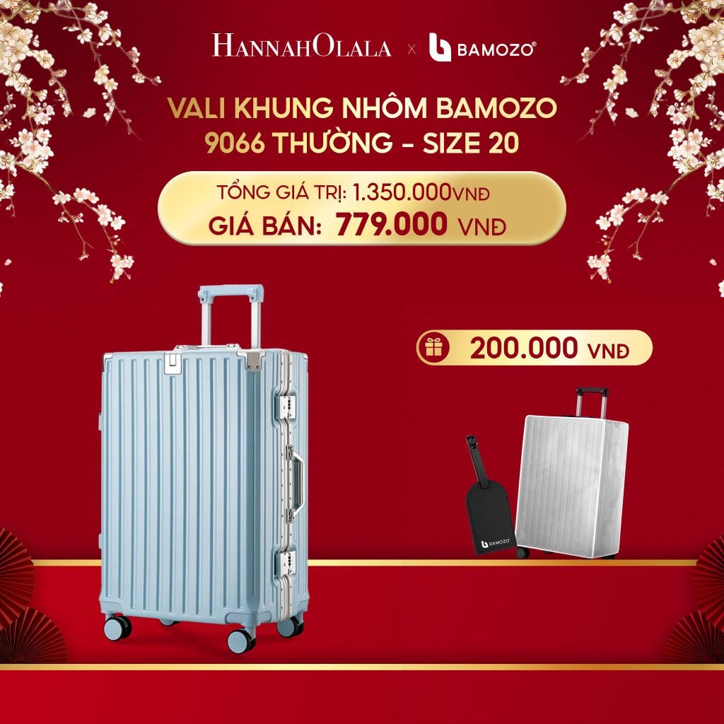  A985_DEAL 3: VALI BAMOZO KHUNG NHÔM 9066 BẢN THƯỜNG (TẶNG BỌC VALI TRONG SUỐT + TAG HÀNH LÝ DA) 
