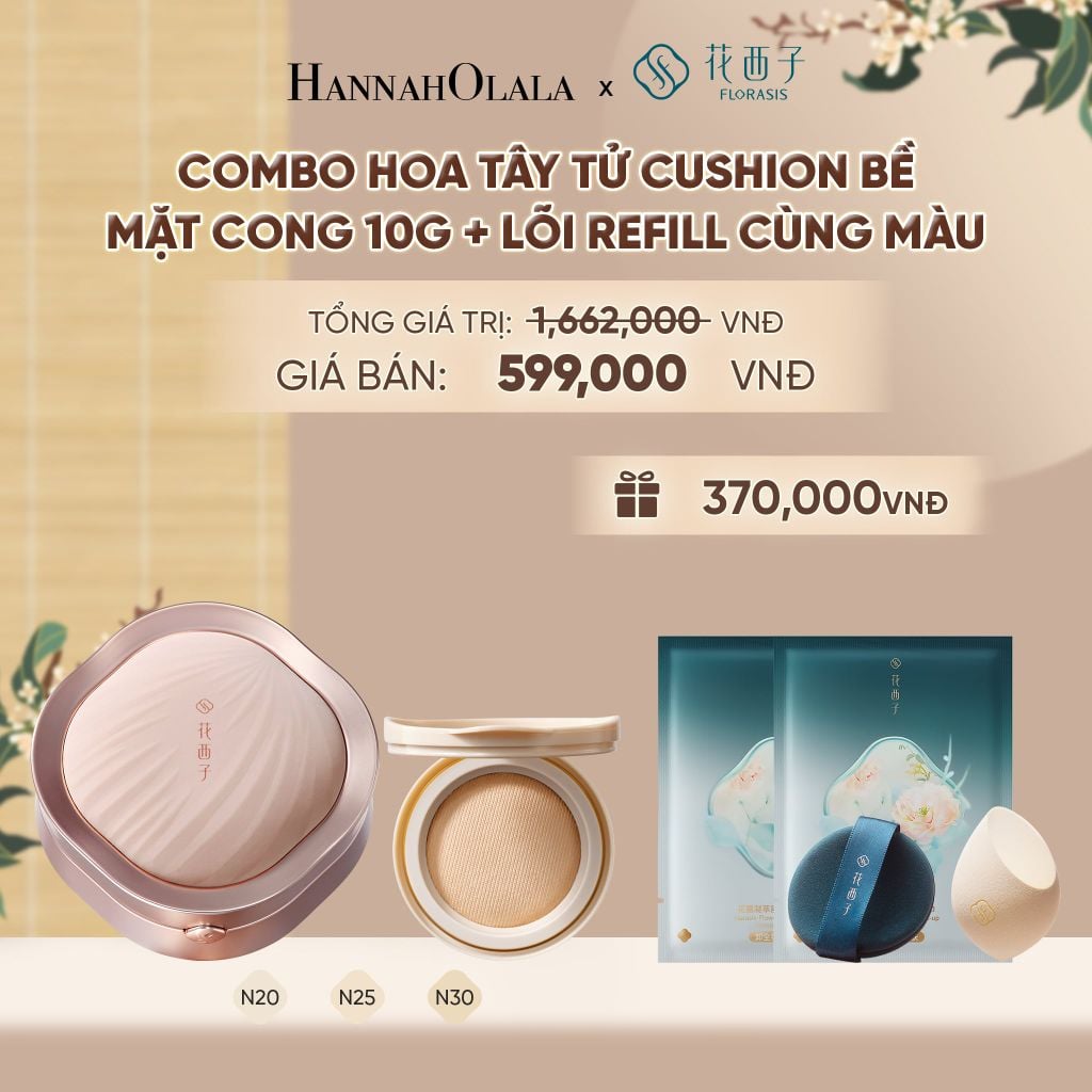  COMBO HOA TÂY TỬ CUSHION BỀ MẶT CONG 10G + LÕI REFILL CÙNG MÀU - A143 