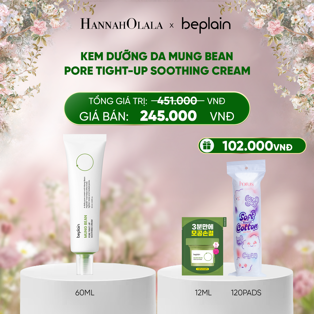  E1453_DEAL 2: BEPLAIN KEM DƯỠNG DA MUNG BEAN PORE TIGHT-UP SOOTHING CREAM 60ML 