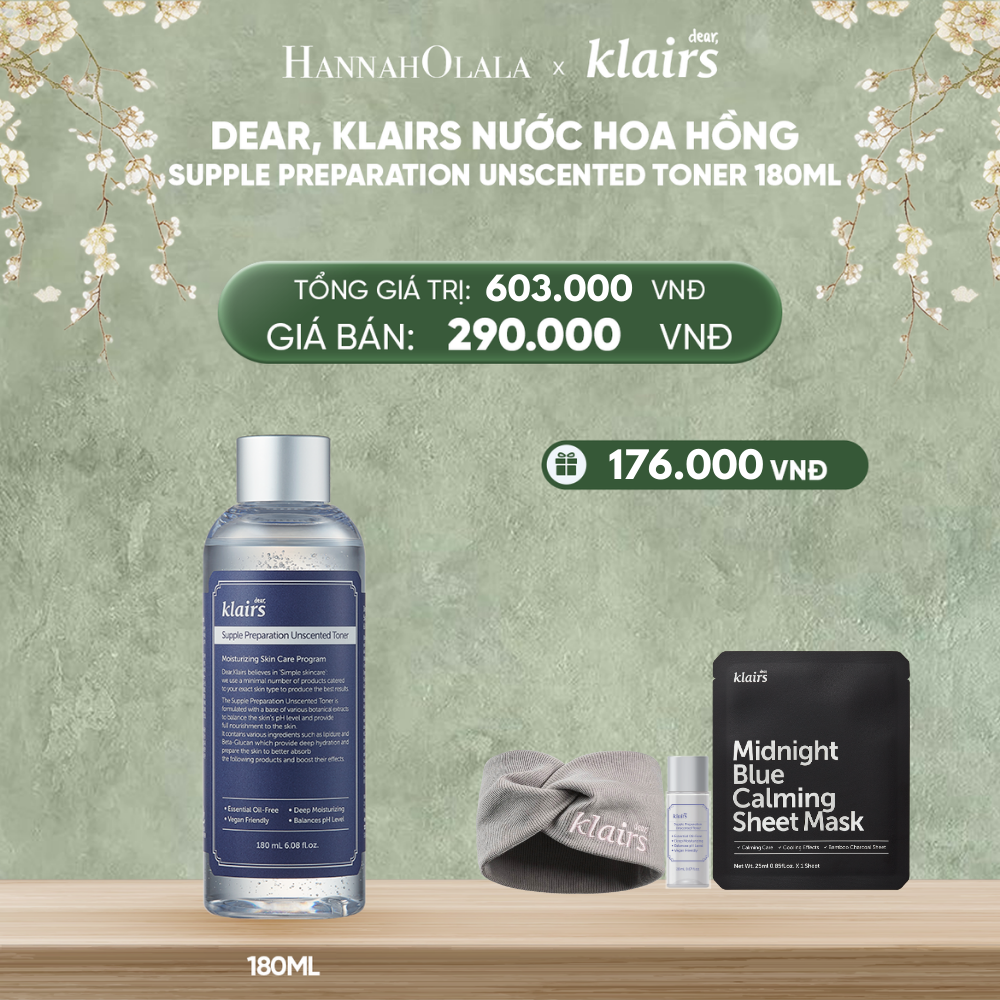  DEAL 1 : DEAR KLAIRS NƯỚC HOA HỒNG SUPPLE PREPARATION UNSCENTED TONER 180ML 