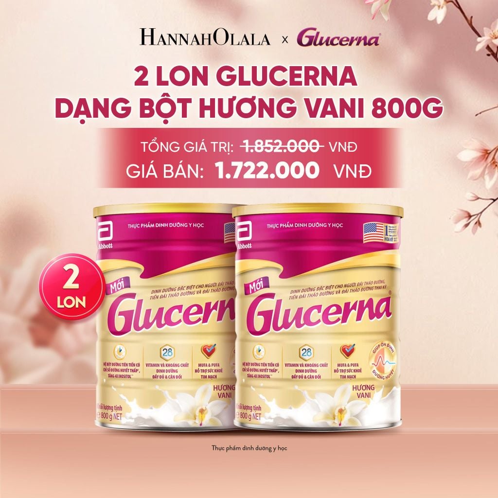  2 LON GLUCERNA DẠNG BỘT HƯƠNG VANI 800G DEAL 2: - A1671 