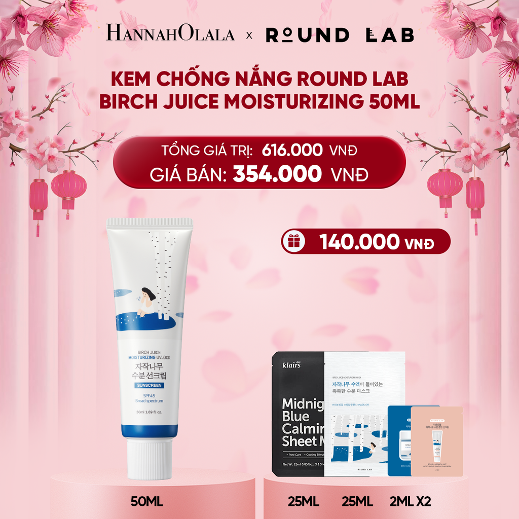 DEAL 2: KEM CHỐNG NẮNG ROUND LAB BIRCH JUICE MOISTURIZING 50ML BẢO VỆ DA QUANG PHỔ RỘNG 