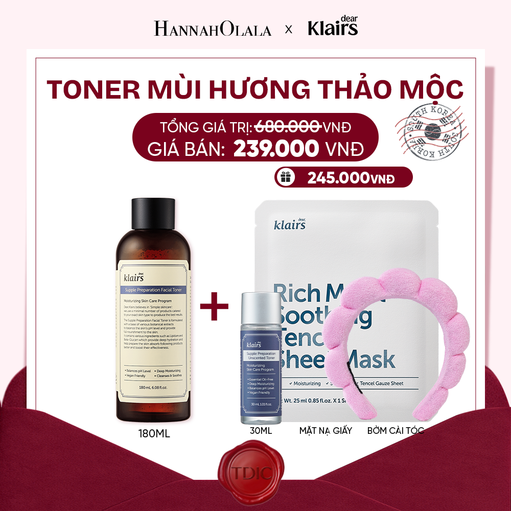  DEAR, KLAIRS NƯỚC HOA HỒNG SUPPLE PREPARATION UNSCENTED TONER 180ML_M68 