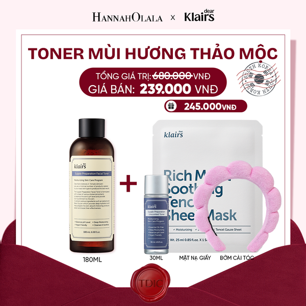  DEAR, KLAIRS NƯỚC HOA HỒNG SUPPLE PREPARATION UNSCENTED TONER 180ML_M68 