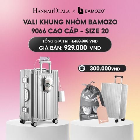  VALI BAMOZO KHUNG NHÔM 9066 BẢN CAO CẤP (TẶNG BỌC VALI CC TRONG SUỐT + THẺ TAG DA CHỐNG THẤT LẠC + TÚI ĐỰNG GIÀY XÁM_A2201 