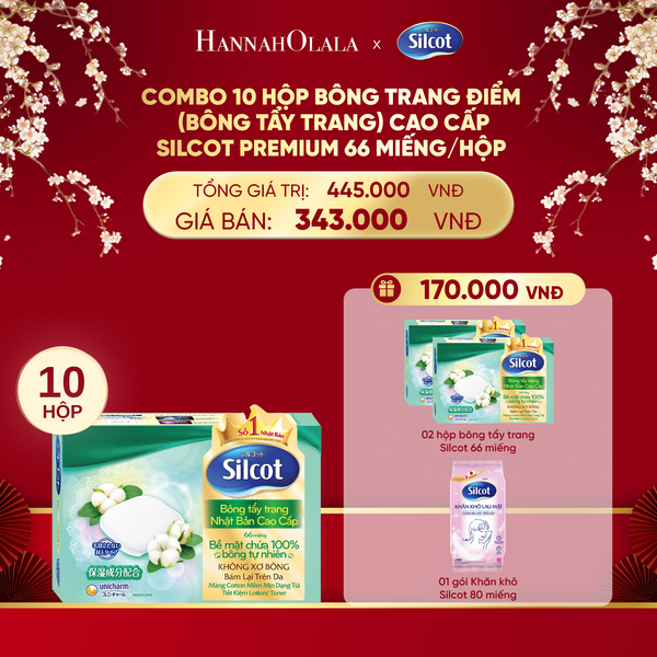  A724_DEAL 2: COMBO 10 HỘP BÔNG TRANG ĐIỂM (BÔNG TẨY TRANG) CAO CẤP SILCOT PREMIUM 66 MIẾNG/HỘP 