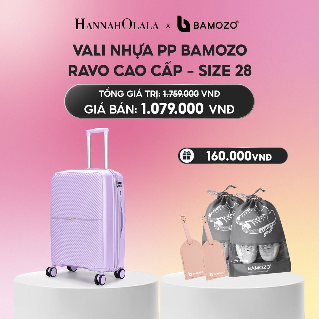  VALI BAMOZO RAVO NHỰA PP CAO CẤP CHỐNG VỠ (TẶNG 2 THẺ TAG DA CHỐNG THẤT LẠC, 2 TÚI ĐỰNG GIÀY XÁM)_A2240 