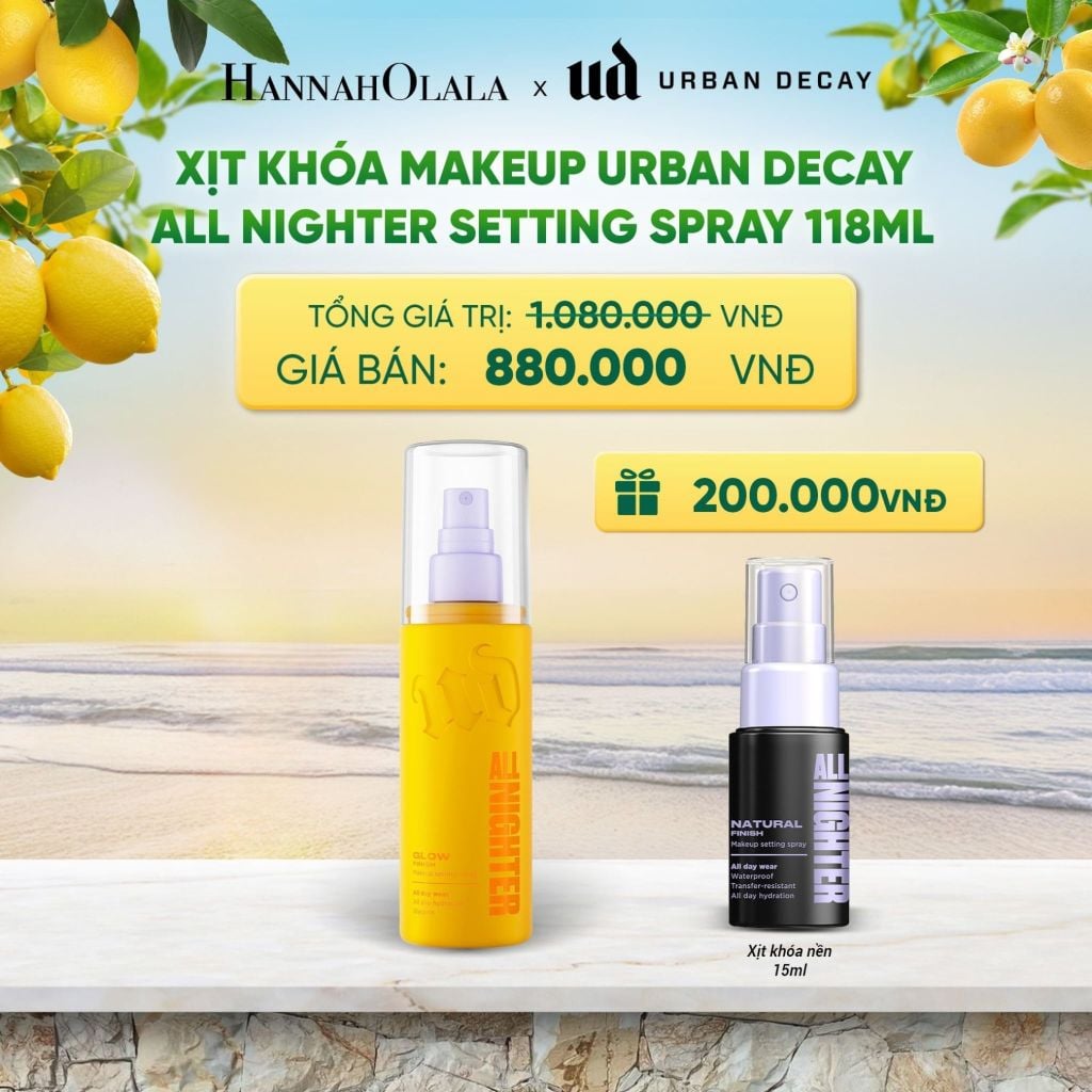  XỊT KHÓA MAKEUP URBAN DECAY ALL NIGHTER SETTING SPRAY | HIỆU ỨNG CĂNG BÓNG - 24H KHÓA CHẶT MAKEUP, KHÁNG NƯỚC VÀ MỒ HÔI 