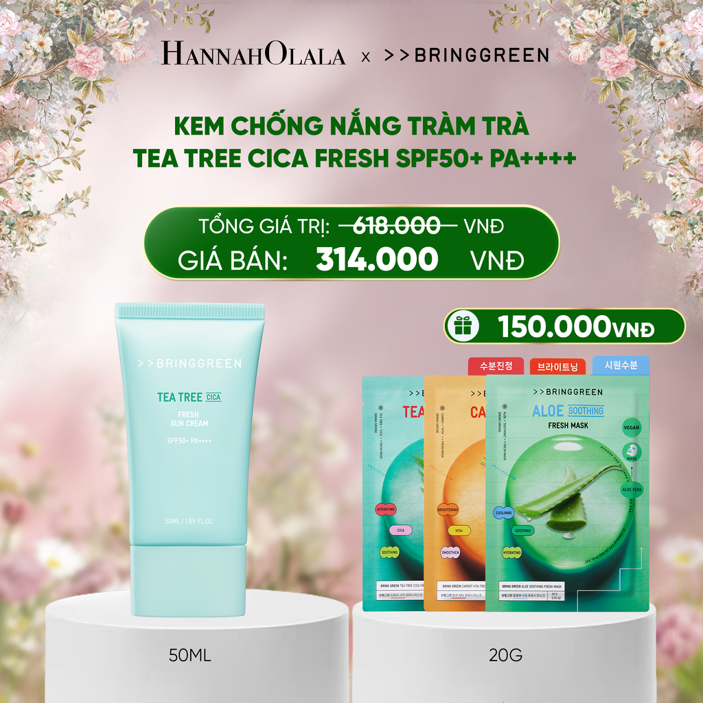  DEAL 3: KEM CHỐNG NẮNG TRÀM TRÀ BRING GREEN TEA TREE CICA FRESH SUN CREAM SPF50+ PA++++ 50ML 