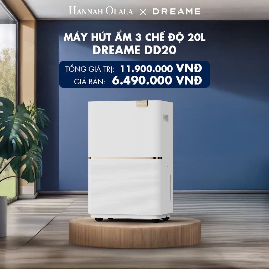  DREAME DD20 20L MÁY HÚT ẨM 3 CHẾ ĐỘ TỰ ĐỘNG-NGỦ-SẤY QUẦN ÁO - DIỆN TÍCH ĐẾN 40M2 - BH 3 NĂM 