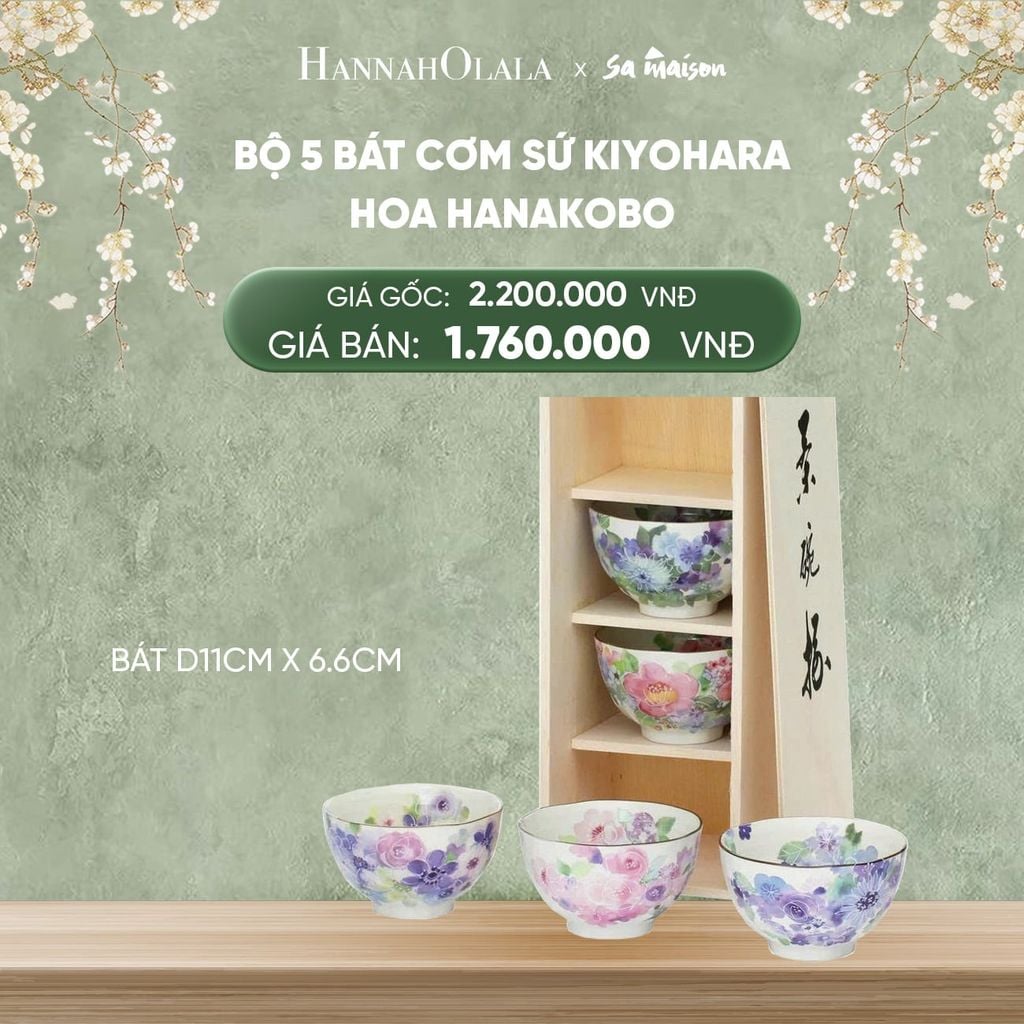  DEAL 10: BỘ 5 BÁT CƠM BẰNG SỨ HOA, KÍCH THƯỚC D11CM X 6.6CM. 