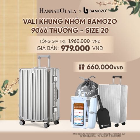  VALI BAMOZO KHUNG NHÔM 9066 BẢN THƯỜNG (TẶNG BỌC VALI TRONG SUỐT + TAG HÀNH LÝ DA + TÚI ĐỰNG GIÀY + HỘP ĐỰNG BÀN CHẢI + TÚI ĐỰNG ĐT CHỐNG NƯỚC) - A2530 