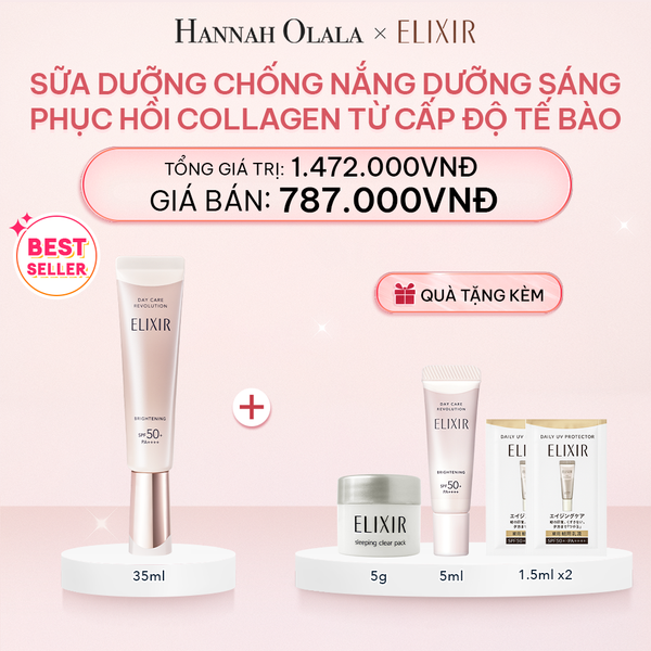  BU_[THẾ HỆ MỚI] SỮA CHỐNG NẮNG DƯỠNG SÁNG PHỤC HỒI COLLAGEN TỪ CẤP ĐỘ TẾ BÀO ELIXIR DAY CARE REVOLUTION SPF50+ 35ML 