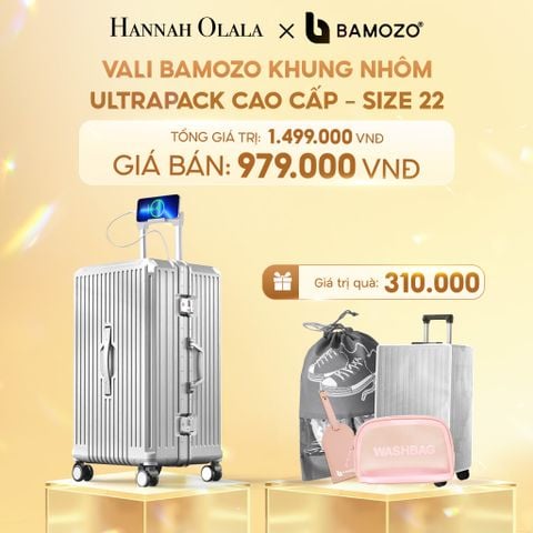  C290_DEAL 5: VALI BAMOZO KHUNG NHÔM ULTRAPACK CAO CẤP (TẶNG BỌC VALI CC TRONG SUỐT + TÚI ĐỰNG GIÀY + THẺ TÊN DA + TÚI MỸ PHẨM VỎ SÒ) 