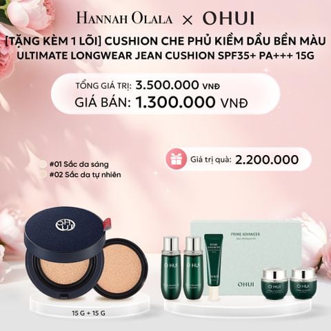  E781: DEAL 23: [TẶNG KÈM 1 LÕI] CUSHION CHE PHỦ KIỀM DẦU BỀN MÀU OHUI ULTIMATE LONGWEAR JEAN CUSHION SPF35+ PA+++ 15G - MÀU 01/ MÀU 02 - [GIAO HÀNG TỪ 03/10] 