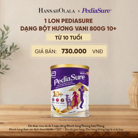  1 LON PEDIASURE DẠNG BỘT HƯƠNG VANI 800G 10+ (DÙNG CHO BÉ TRÊN 10 TUỔI) DEAL 2: - D99 