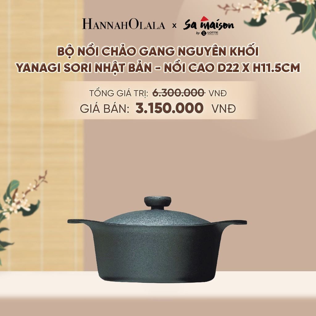  BỘ NỒI CHẢO GANG NGUYÊN KHỐI YANAGI SORI NHẬT BẢN - DEAL 5 - A1821 