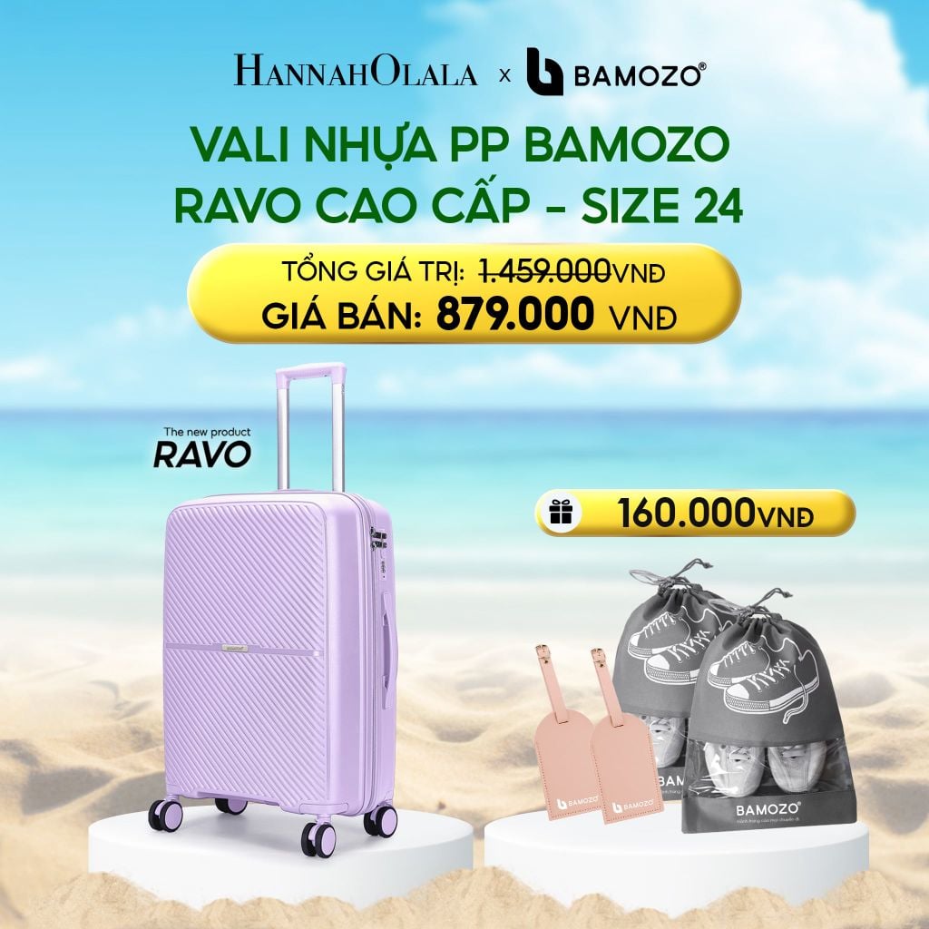  DEAL 6: VALI BAMOZO RAVO NHỰA PP CAO CẤP CHỐNG VỠ (TẶNG 2 THẺ TAG DA CHỐNG THẤT LẠC, 2 TÚI ĐỰNG GIÀY XÁM) 