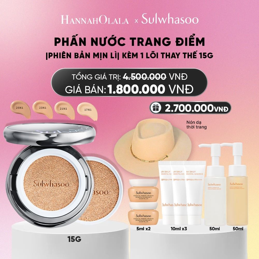  PHẤN NƯỚC TRANG ĐIỂM MỊN LÌ 24H (KÈM LÕI THAY THẾ) SULWHASOO PERFECTING CUSHION 15GX2_A459 