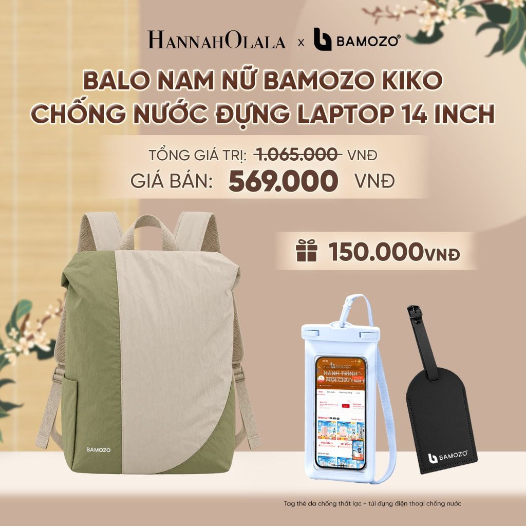  BALO NAM NỮ BAMOZO KIKO PHỐI MÀU CHỐNG NƯỚC ĐỰNG LAPTOP 14 INCH, BALO ĐI HỌC ĐI LÀM PHONG CÁCH HÀN QUỐC (TAG THẺ DA CHỐNG THẤT LẠC + TÚI ĐỰNG ĐIỆN THOẠI CHỐNG NƯỚC) - A2498 