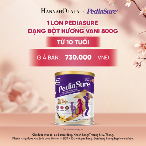  1 LON PEDIASURE DẠNG BỘT HƯƠNG VANI 800G 10+ (DÙNG CHO BÉ TRÊN 10 TUỔI) DEAL 2: - A1679 