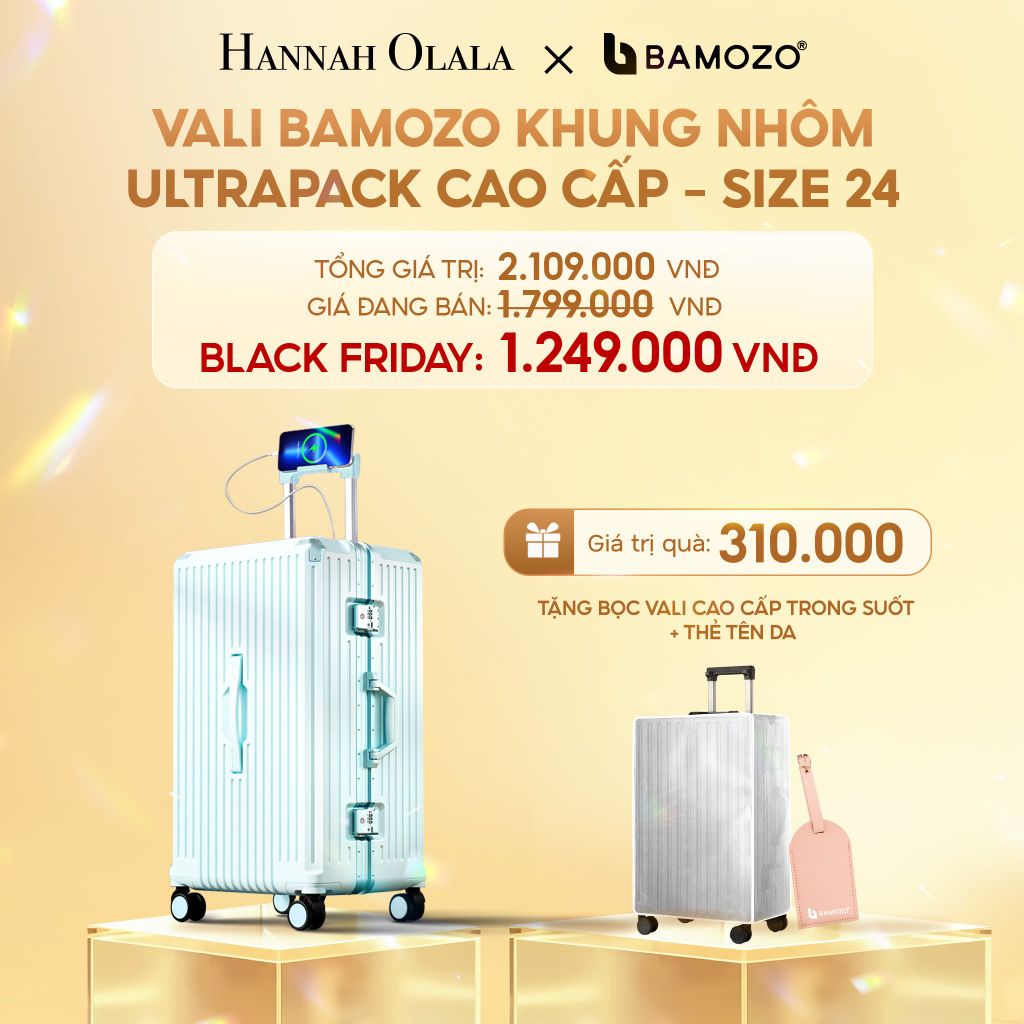  DEAL 4: VALI BAMOZO KHUNG NHÔM ULTRAPACK CAO CẤP (TẶNG BỌC VALI CC TRONG SUỐT + THẺ TÊN DA) 