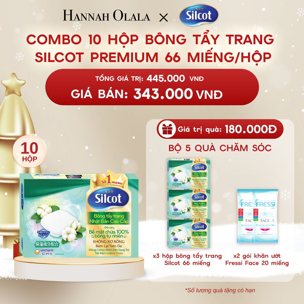  A1436_DEAL 2: COMBO 10 HỘP BÔNG TRANG ĐIỂM (BÔNG TẨY TRANG) CAO CẤP SILCOT PREMIUM 66 MIẾNG/HỘP 