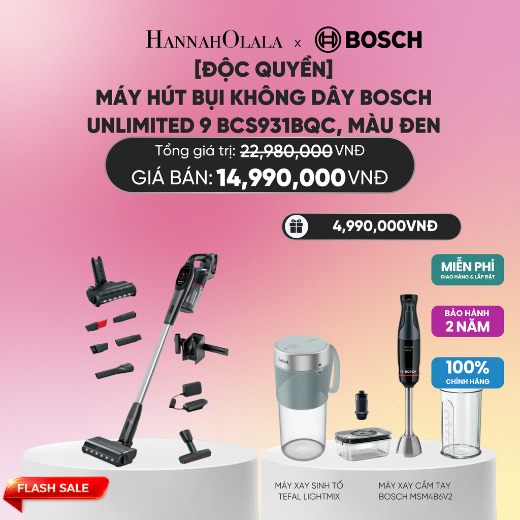  [ĐỘC QUYỀN] MÁY HÚT BỤI KHÔNG DÂY BOSCH UNLIMITED 9 BCS931BQC, MÀU ĐEN_A2037 