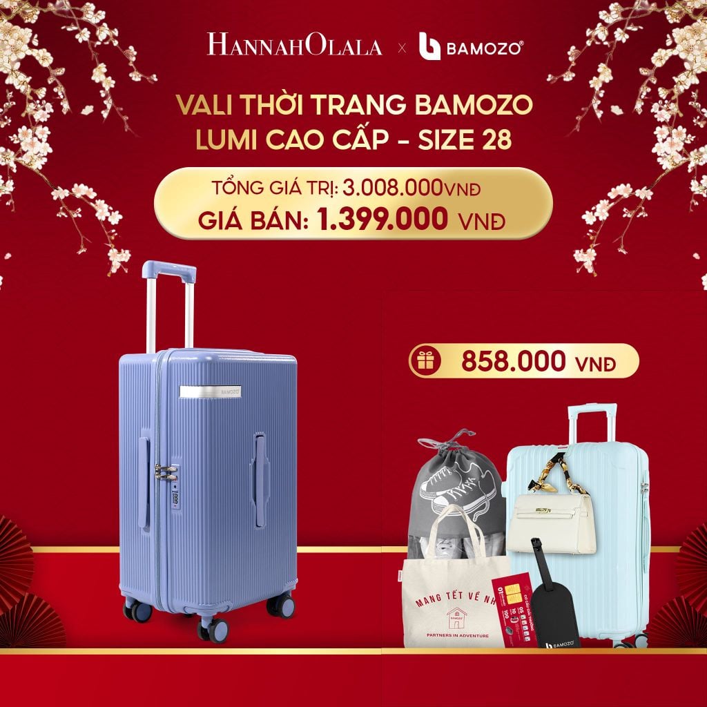  A1022_DEAL 6: [DEAL SỐC] VALI BAMOZO LUMISPACE CAO CẤP (TẶNG VALI BAMOZO 8801C + TẶNG TAG DA CHỐNG THẤT LẠC, THẺ CÀO TRÚNG THƯỞNG, TÚI TOTE, TÚI ĐỰNG GIÀY XÁM) 