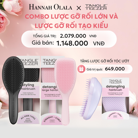  E641: DEAL 2: [MUA 2 TẶNG 1] LƯỢC GỠ RỐI DÀNH CHO TÓC KHÔ VÀ ƯỚT - TANGLE TEEZER BLOW DRY DUSKY PINK + DETANGLE LARGE PEACH TẶNG ORIGINAL PINK 