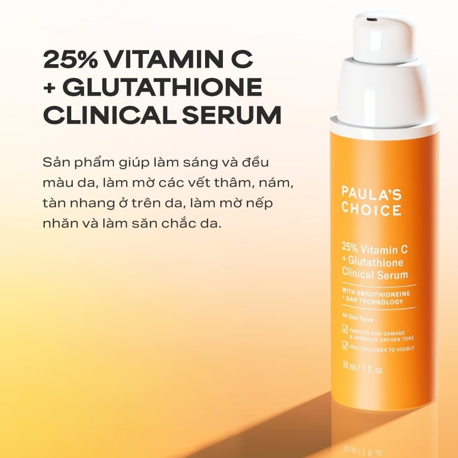  DEAL 6: TINH CHẤT LÀM SÁNG DA VÀ MỜ NÁM CHUYÊN SÂU VỚI 25% VITAMIN C + GLUTATHIONE CLINICAL SERUM 30ML 