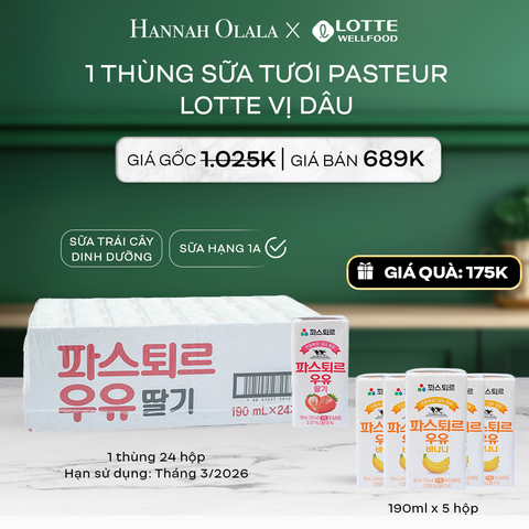  DEAL 2: 1 THÙNG SỮA TƯƠI PASTEUR VỊ DÂU HẠNG 1A LOTTE 24 HỘP (190ml/hộp) 