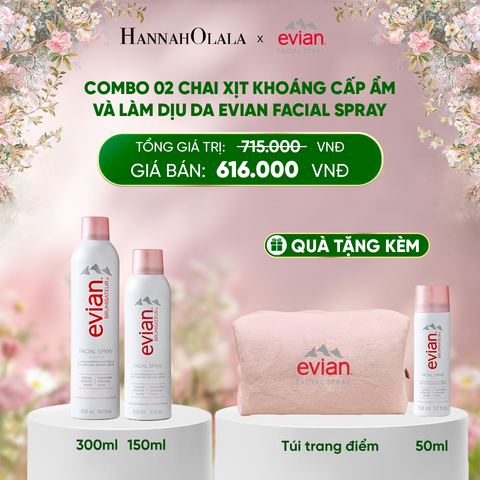  DEAL 2: COMBO 2 CHAI XỊT KHOÁNG CẤP ẨM, LÀM DỊU DA EVIAN FACIAL SPRAY 150ML & 300ML 
