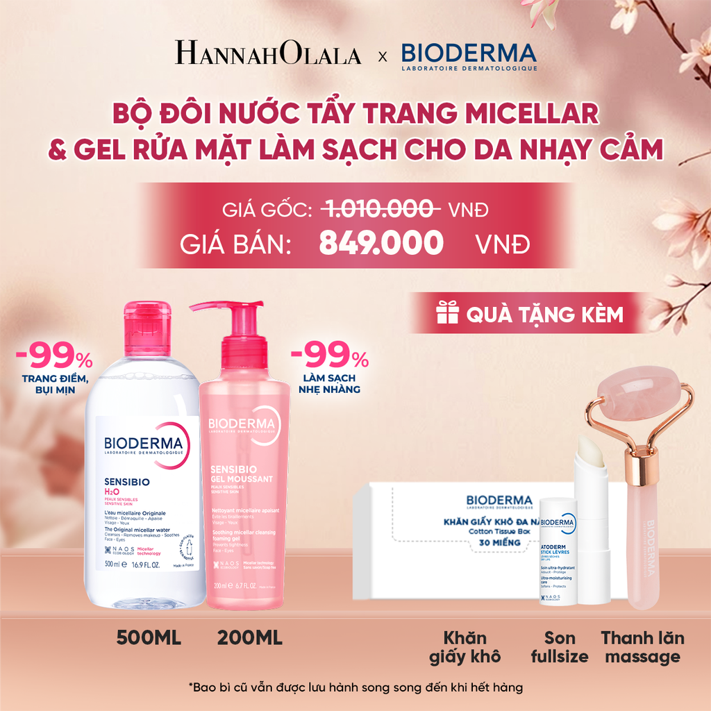  BỘ ĐÔI NƯỚC TẨY TRANG MICELLAR VÀ GEL RỬA MẶT LÀM SẠCH TOÀN DIỆN CHO DA NHẠY CẢM - A1565 