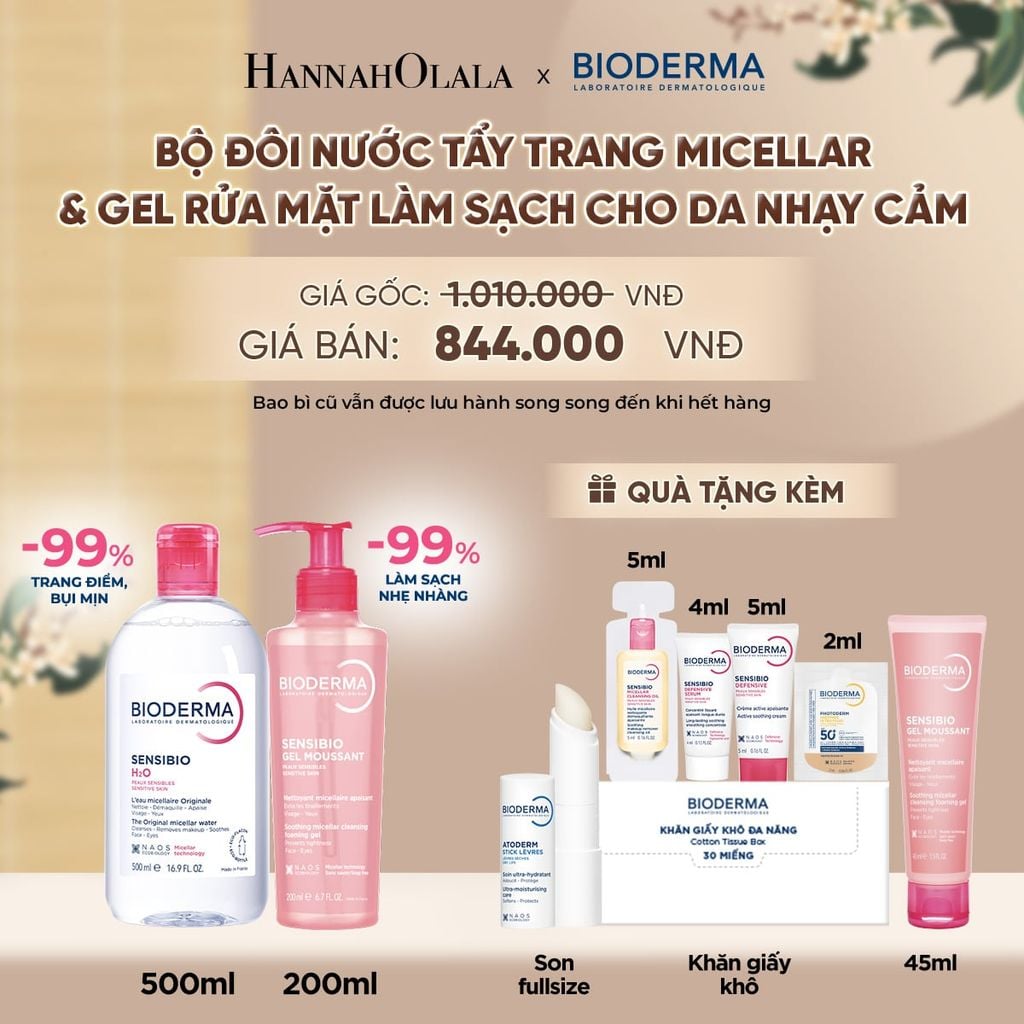  BỘ ĐÔI NƯỚC TẨY TRANG MICELLAR VÀ GEL RỬA MẶT LÀM SẠCH TOÀN DIỆN CHO DA NHẠY CẢM - A5031 