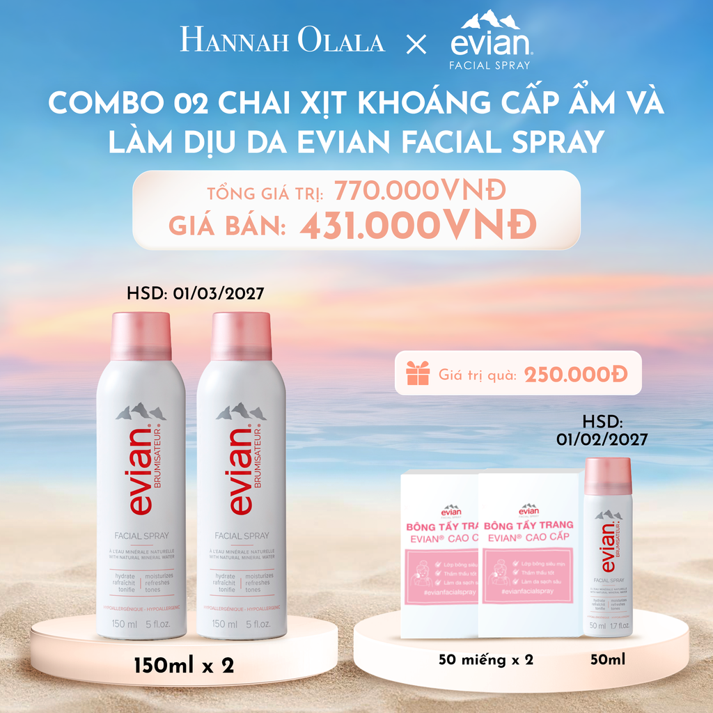  C646_DEAL 2: COMBO 2 CHAI XỊT KHOÁNG CẤP ẨM, LÀM DỊU DA EVIAN FACIAL SPRAY 150ML (HSD 01/03/2027) 