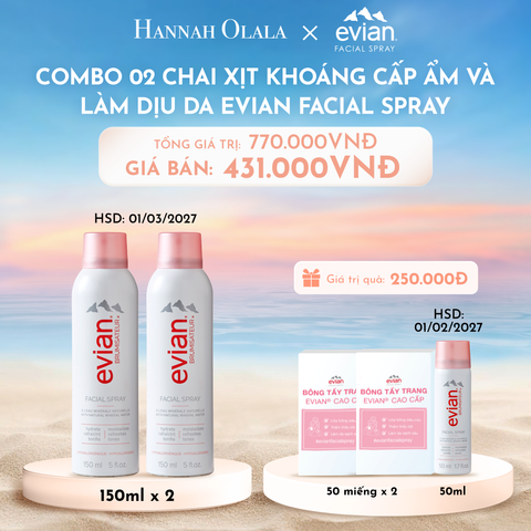  C646_DEAL 2: COMBO 2 CHAI XỊT KHOÁNG CẤP ẨM, LÀM DỊU DA EVIAN FACIAL SPRAY 150ML (HSD 01/03/2027) 