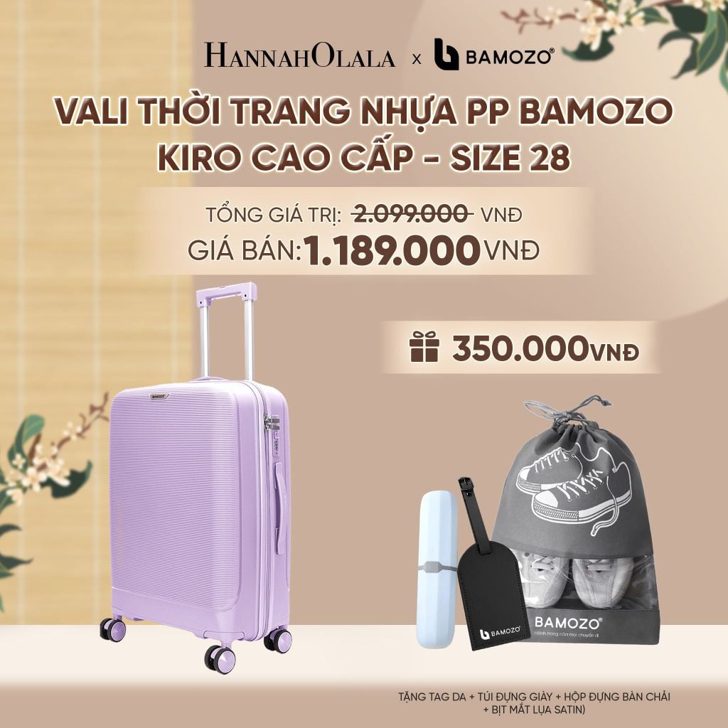  VALI BAMOZO KIRO NHỰA PP CAO CẤP CHỐNG VỠ, CHỐNG RẠCH (TẶNG TAG DA + TÚI ĐỰNG GIÀY + HỘP ĐỰNG BÀN CHẢI + BỊT MẮT LỤA SATIN) - A2582 