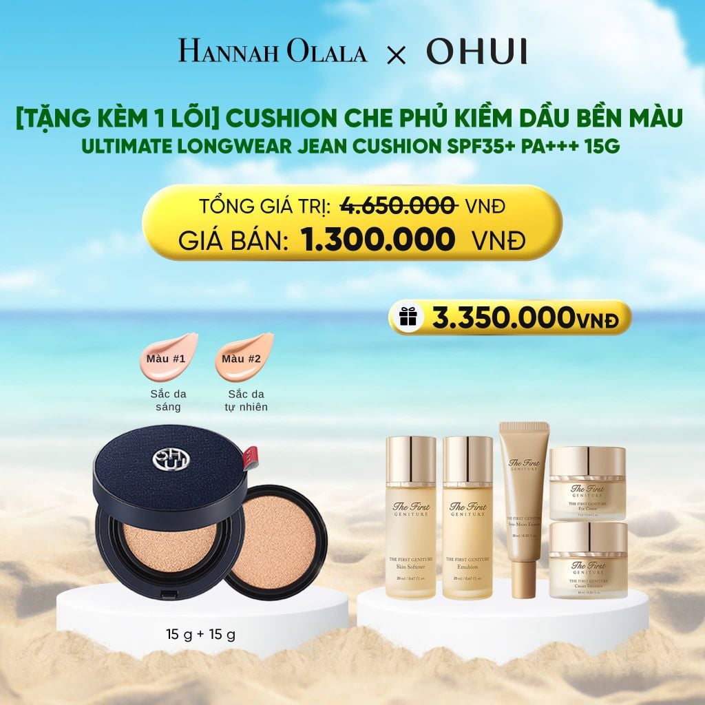  DEAL 41: [TẶNG KÈM 1 LÕI] CUSHION CHE PHỦ KIỀM DẦU BỀN MÀU OHUI ULTIMATE LONGWEAR JEAN CUSHION SPF35+ PA+++ 15G 