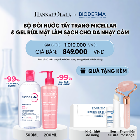  BỘ ĐÔI NƯỚC TẨY TRANG MICELLAR VÀ GEL RỬA MẶT LÀM SẠCH TOÀN DIỆN CHO DA NHẠY CẢM 