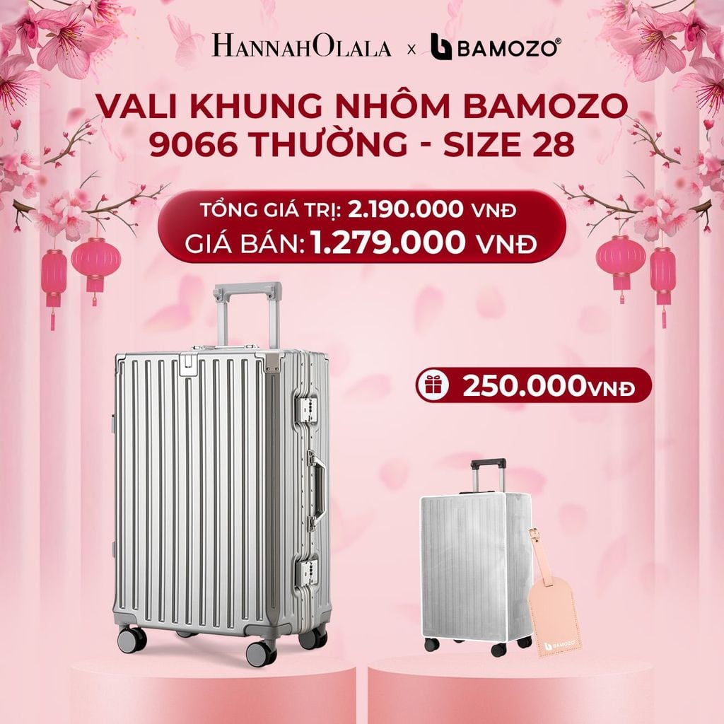  DEAL 3: VALI BAMOZO KHUNG NHÔM 9066 BẢN THƯỜNG (TẶNG BỌC VALI TRONG SUỐT + TAG HÀNH LÝ DA) 