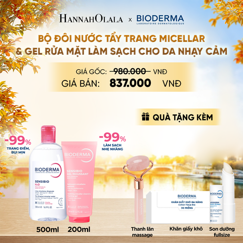  BỘ ĐÔI NƯỚC TẨY TRANG MICELLAR VÀ GEL RỬA MẶT LÀM SẠCH TOÀN DIỆN CHO DA NHẠY CẢM - E738 