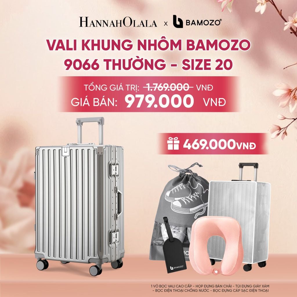  VALI BAMOZO KHUNG NHÔM 9066 BẢN THƯỜNG (TẶNG BỌC VALI TRONG SUỐT + TAG HÀNH LÝ DA + TÚI ĐỰNG GIÀY + GỐI CHỮ U THƯỜNG) - A1606 