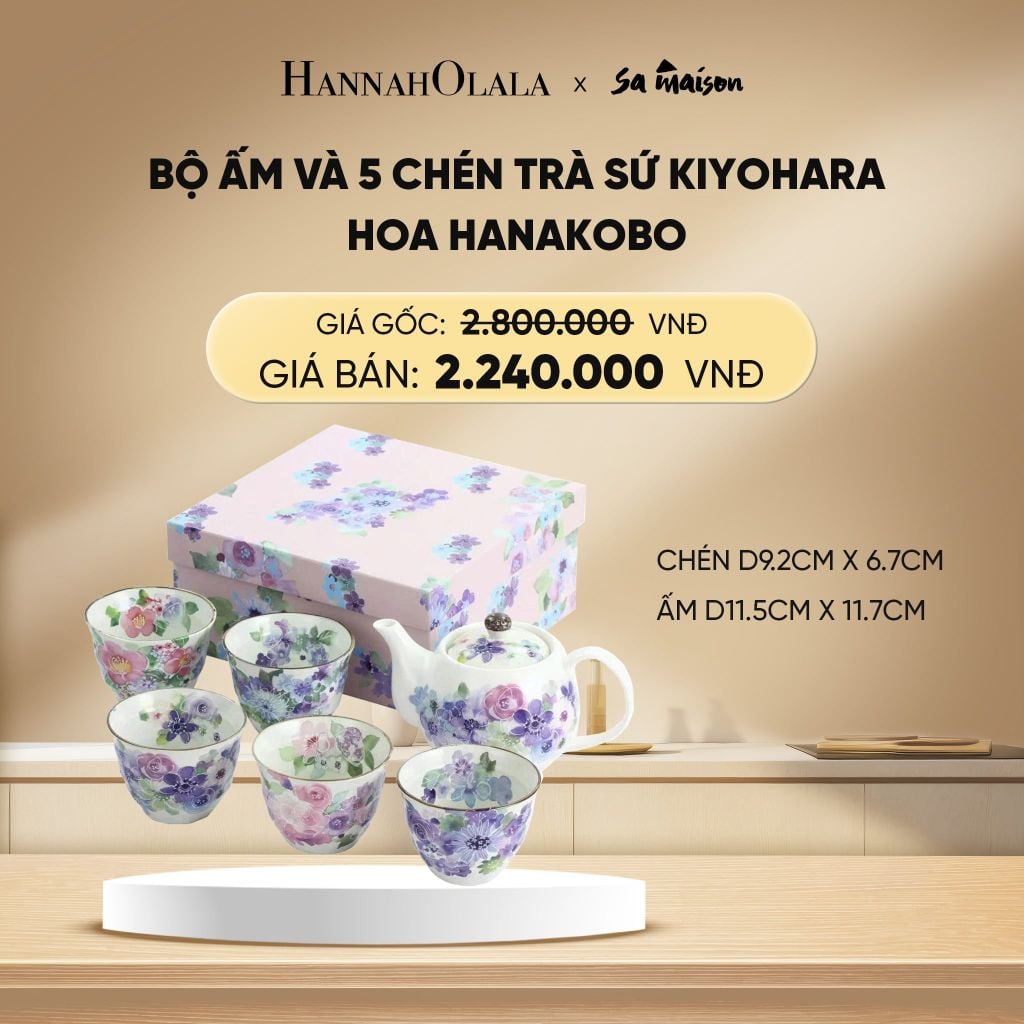  DEAL 9: BỘ ẤM VÀ CHÉN TRÀ CHO 5 NGƯỜI BẰNG SỨ HOA, CHÉN KÍCH THƯỚC D9.2CM X 6.7CM, ẤM D11.5CM X 11.7CM 