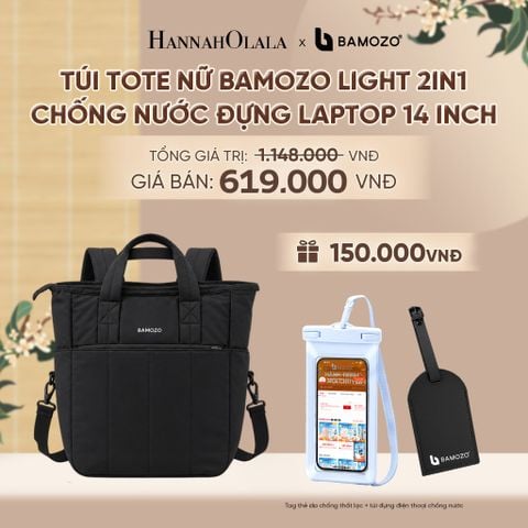  TÚI TOTE NỮ BAMOZO LIGHT 2IN1 CHỐNG NƯỚC ĐỰNG LAPTOP 14 INCH, TÚI XÁCH ĐI LÀM KIÊM BALO THỜI TRANG (TAG THẺ DA CHỐNG THẤT LẠC + TÚI ĐỰNG ĐIỆN THOẠI CHỐNG NƯỚC) - A2490 