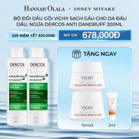 M39_DEAL 5: BỘ ĐÔI DẦU GỘI VICHY SẠCH GÀU CHO DA ĐẦU DẦU, NGỨA DERCOS ANTI DANDRUFF 200ML 