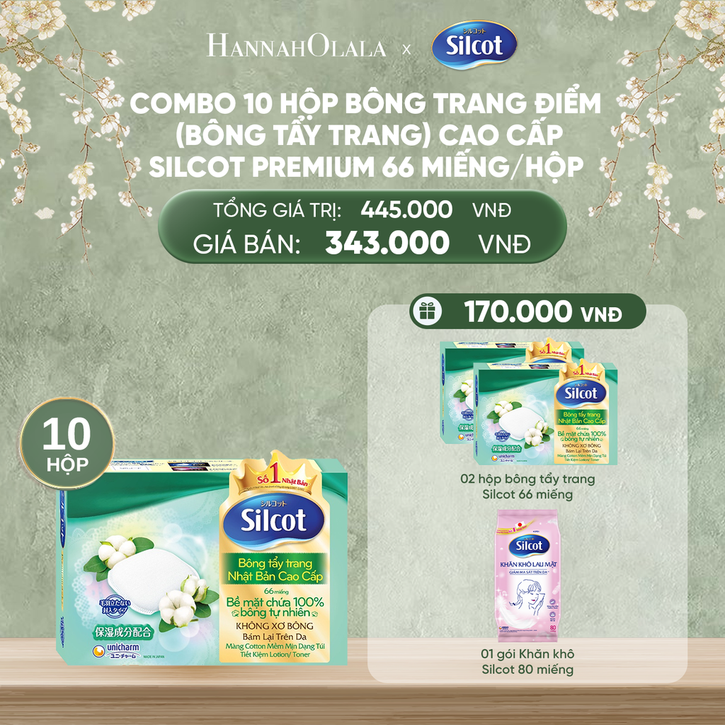  DEAL 2: COMBO 10 HỘP BÔNG TRANG ĐIỂM (BÔNG TẨY TRANG) CAO CẤP SILCOT PREMIUM 66 MIẾNG/HỘP 