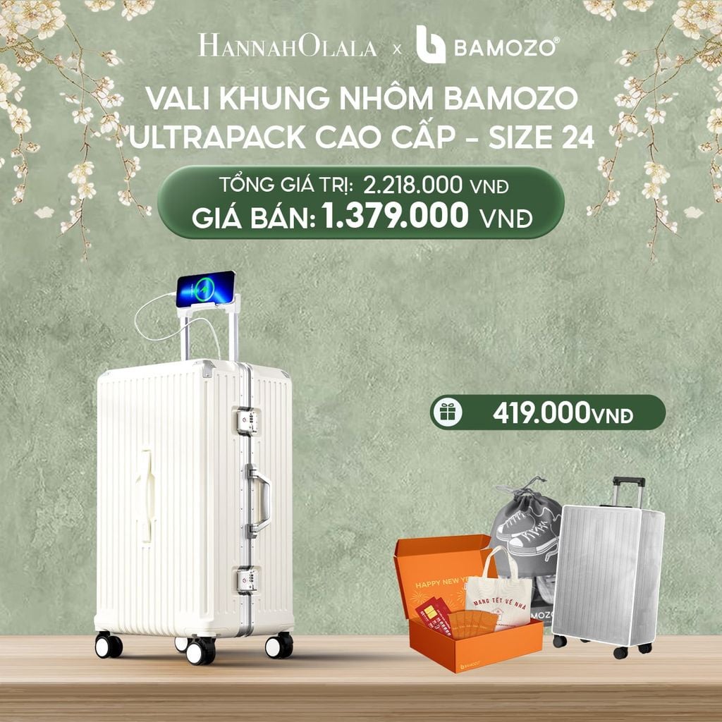  DEAL 4: VALI BAMOZO KHUNG NHÔM ULTRAPACK CAO CẤP (TẶNG BỌC VALI CC TRONG SUỐT + HỘP QUÀ TẾT + TÚI ĐỰNG GIÀY 